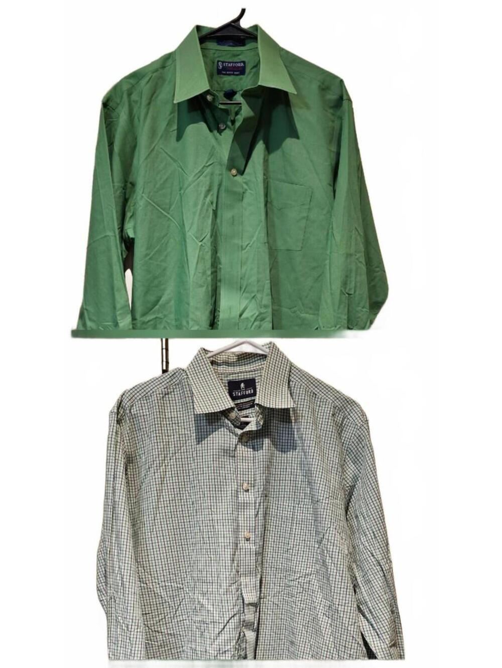Stafford Button Down Plaid And Green Long Sleeve Bundle Of 2  Size 16 1/2 34/35